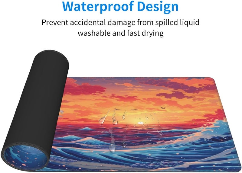 Brecoy Gaming Mouse Pad Desk Pad,Extended Big Mouse Pad,31.5x11.8 Inch Long Computer Keyboard Mouse Mat Mousepad with 3mm Non-Slip Base and Stitched Edge for Gaming and Office… (Sunset Wave) - Image 3